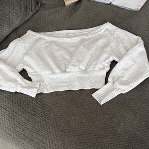 Garage Light Gray Off-Shoulder Sweatshirt